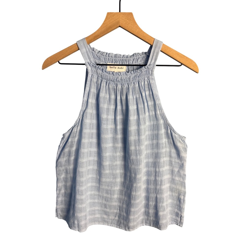Bella Dahl Costal Linen Blue Plaid Nautical Smocked Halter Top S Relax Capsule - Picture 2 of 5